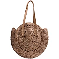  - LUI SUI Bolso Bandolera Redondo de Paja Natural Bolso de Hombro de Tejido Hecho a Mano para Mujer Bolsos y Monedero de Playa de Verano